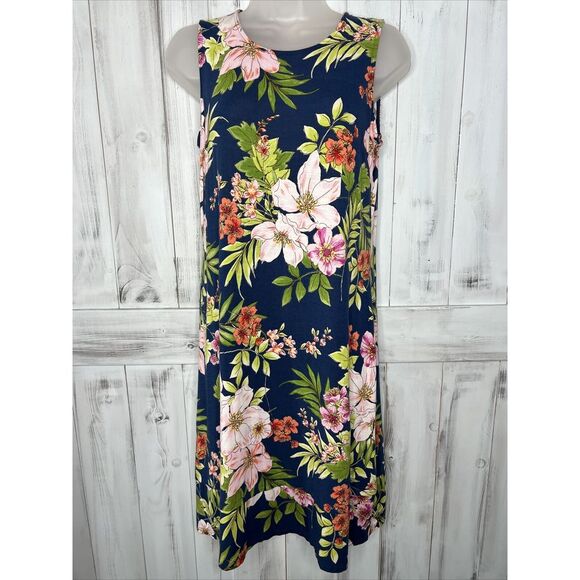 WOMENS J JILL BLUE TROPICAL FLORAL SOFT STRETCH KNIT SLEEVELESS TANK DRESS XS - Picture 1 of 16